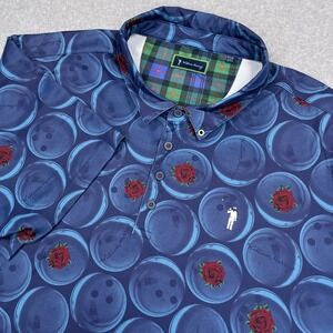 William Murray Polo Shirt Mens XXXL 3XL Blue Bowling Ball Roses Golf Kingpin